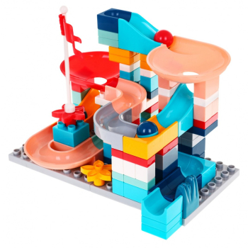 Klocki konstrukcyjne do Toru na kulki dla dzieci 3+ Zjeżdżalnie Wzniesienia Lejki + Podstawa + Akcesoria 105 el.